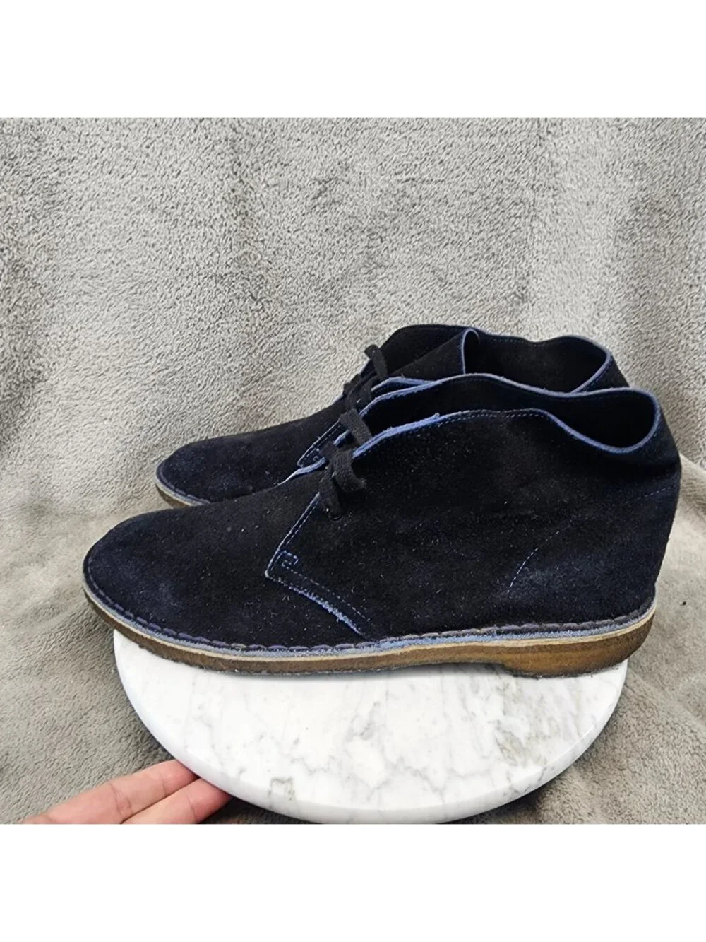 Clarks Shoes Mens Size 12 Navy Blue Suede Crepe Rubber Sole Chukka Boots *Read*